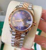 Swiss Faux Rolex Datejust 31 mm Purple Dial with VI Diamonds Bracelet